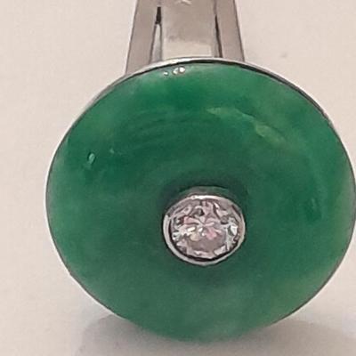 Cuff link 12K DI, Royal Jade with diamond - Art Deco beauty!