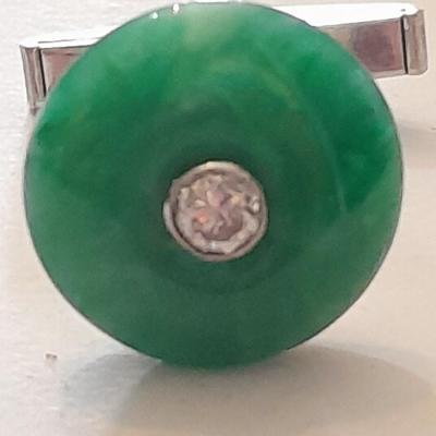 Cuff link 12K DI, Royal Jade with diamond - Art Deco beauty!