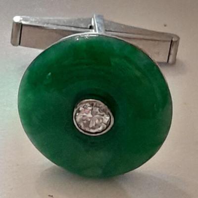 Cuff link 12K DI, Royal Jade with diamond - Art Deco beauty!