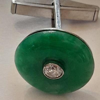 Cuff link 12K DI, Royal Jade with diamond - Art Deco beauty!