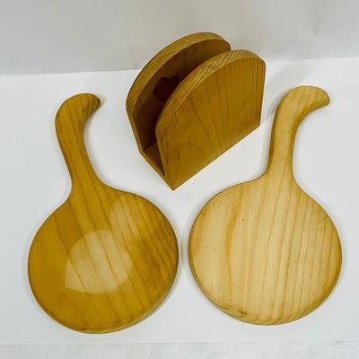 Craft Supplies - Wood Objects for Painting or other Projects - Napkin Holder and 2 Hand Mirrors