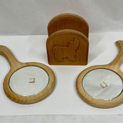 Craft Supplies - Wood Objects for Painting or other Projects - Napkin Holder and 2 Hand Mirrors