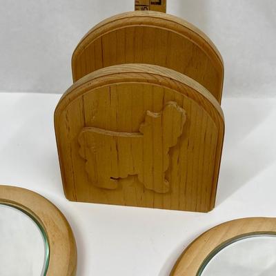 Craft Supplies - Wood Objects for Painting or other Projects - Napkin Holder and 2 Hand Mirrors