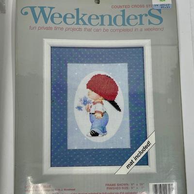 Cross-stitch Project Baby Bids Little Boy framed