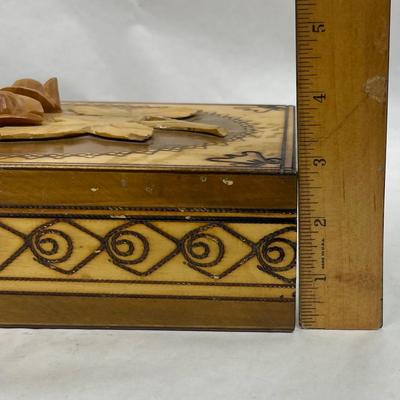 Wood Box with hand carved design on lid