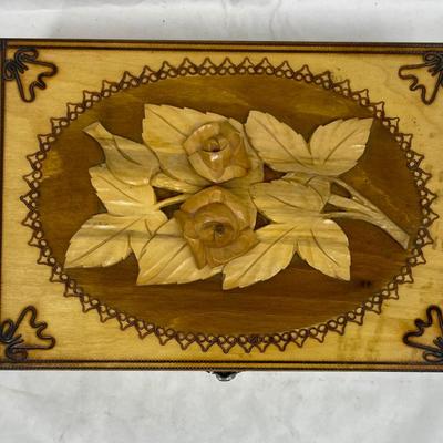 Wood Box with hand carved design on lid