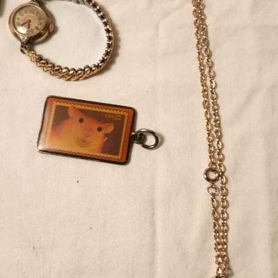 Jewelry lot including Waltham wrist watch, vintage & clip earrings