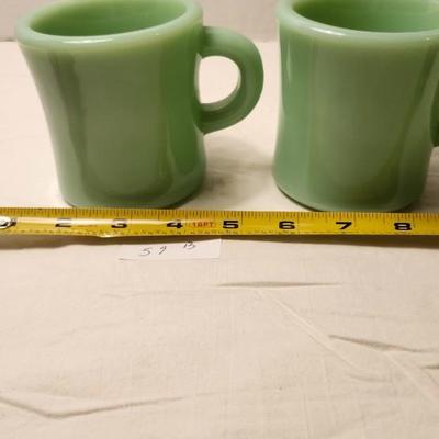 Two Vintage Oven Fire-King Ware Jadeite Green D-Handle Glass Mug