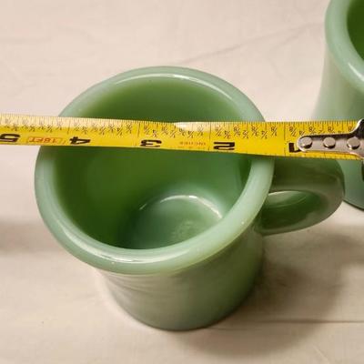 Two Vintage Oven Fire-King Ware Jadeite Green D-Handle Glass Mug