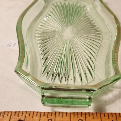 Antique 1930s Uranium Vaseline Glowing Glass Salt Pepper Shakers and serving dish