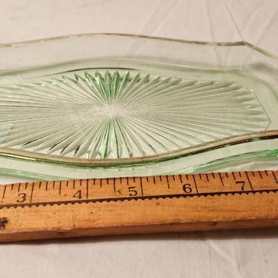 Antique 1930s Uranium Vaseline Glowing Glass Salt Pepper Shakers and serving dish
