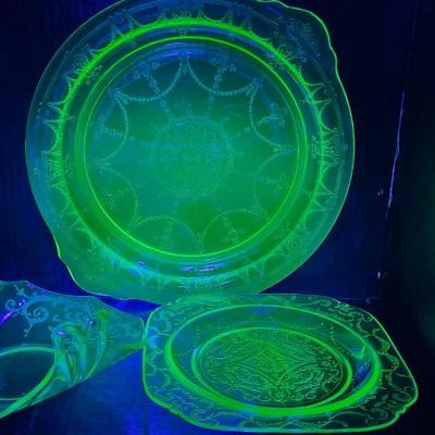 1930 Vintage Uranium Glass Serving lot