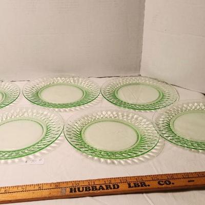 Vintage Uranium Glass lot, with candlestick holders and lunch plates