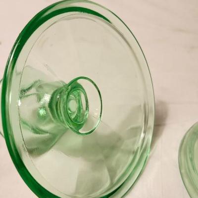 Vintage Uranium Glass lot, with candlestick holders and lunch plates
