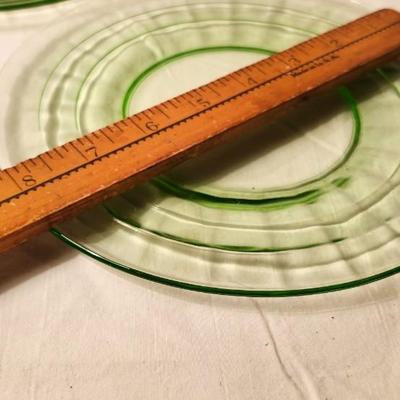 Vintage Uranium Glass lot, with 2 Paneled Bowl and 8 inches plates