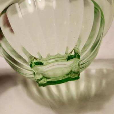 Vintage Uranium Glass lot, with 2 Paneled Bowl and 8 inches plates