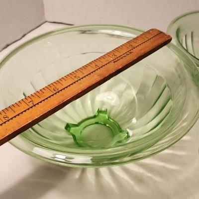 Vintage Uranium Glass lot, with 2 Paneled Bowl and 8 inches plates