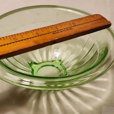 Vintage Uranium Glass lot, with 2 Paneled Bowl and 8 inches plates