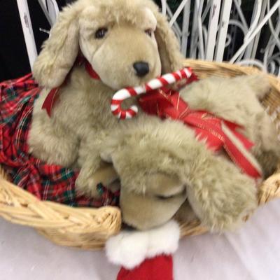 Basket of Cocker Spaniels and Fishing Santa