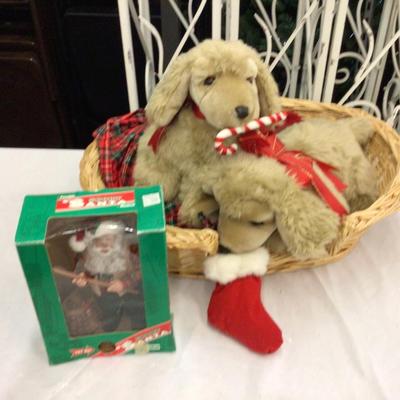 Basket of Cocker Spaniels and Fishing Santa