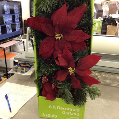 Six Feet Decorated Garland With Poinsettia