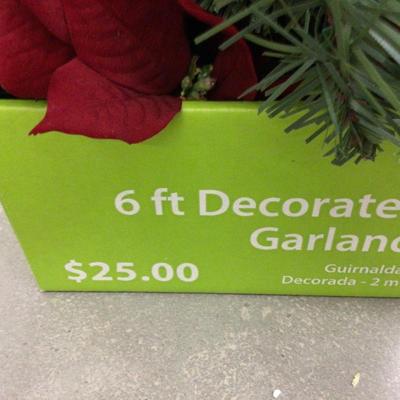 Six Feet Decorated Garland With Poinsettia