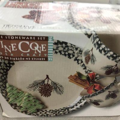 Pine Cone Folk Craft 16 Piece Stoneware Set NIB