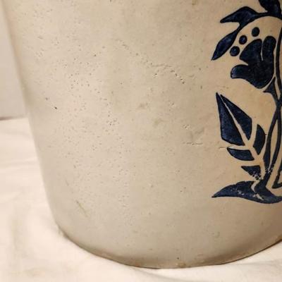 Antique Stoneware Crock With Blue Flowers