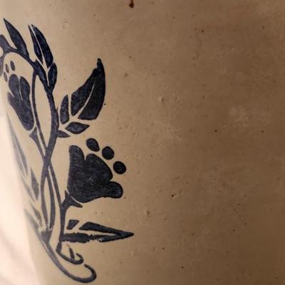 Antique Stoneware Crock With Blue Flowers