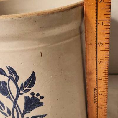 Antique Stoneware Crock With Blue Flowers
