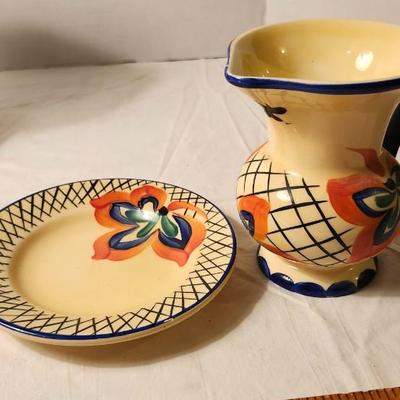 Vtg. Handpainted Lostro Czechoslovokia Pottery Pitchers