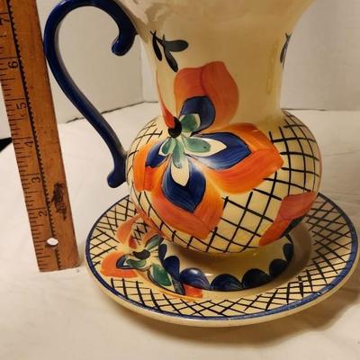 Vtg. Handpainted Lostro Czechoslovokia Pottery Pitchers