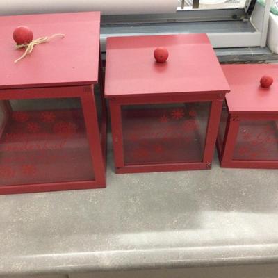 Stackable Set Of Three Wood and Glass Decorative Boxes
