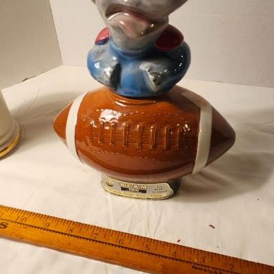 JIM BEAM EMPTY FOOTBALL DECANTER REPUBLICAN ELEPHANT & DEMOCRATIC DONKEY