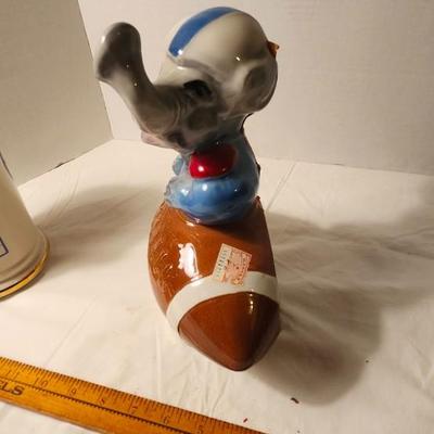 JIM BEAM EMPTY FOOTBALL DECANTER REPUBLICAN ELEPHANT & DEMOCRATIC DONKEY