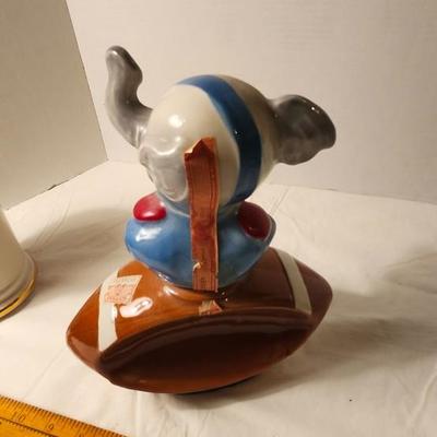JIM BEAM EMPTY FOOTBALL DECANTER REPUBLICAN ELEPHANT & DEMOCRATIC DONKEY