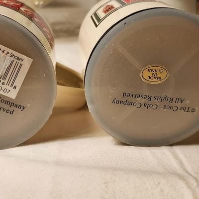 Coca Cola Porcelain Colander and salt and pepper shakersWith Drink Coke Delicious And Refreshing Logo