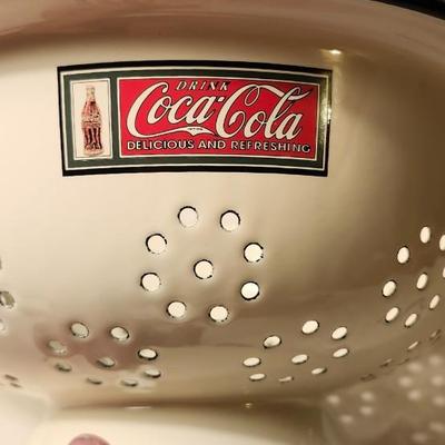 Coca Cola Porcelain Colander and salt and pepper shakersWith Drink Coke Delicious And Refreshing Logo
