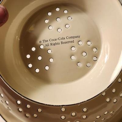 Coca Cola Porcelain Colander and salt and pepper shakersWith Drink Coke Delicious And Refreshing Logo