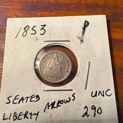 1853 P seated liberty Arrows UNC US COIN SILVER
