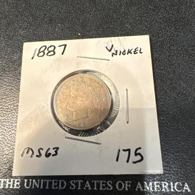 1887 V NICKEL MS 63