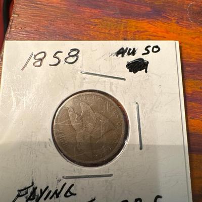 1858 FLYING EAGLE AU 50 U S COIN 1 c
