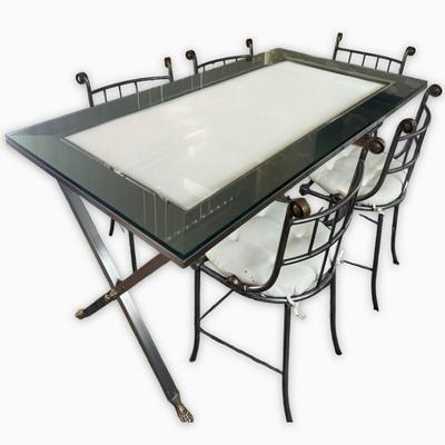 Metal glass top dining table and chairs