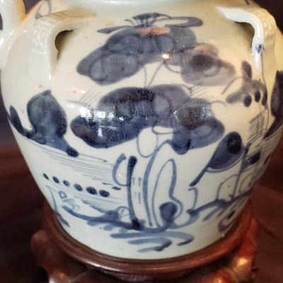 Asian Blue Pottery Pot and Small Lamp (LR-KD)