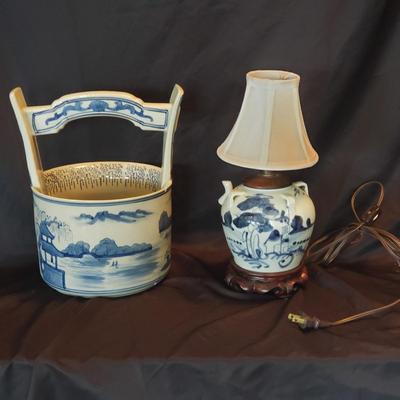 Asian Blue Pottery Pot and Small Lamp (LR-KD)