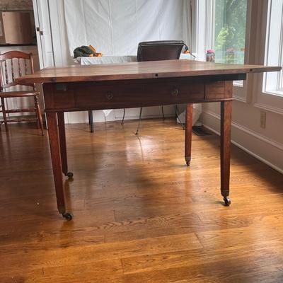 Vintage Wooden Drop Leaf Table on Casters (LR-DZ)