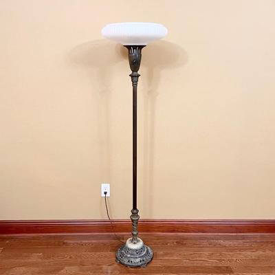 Vtg Brass, Marble & Glass Floor Lamp