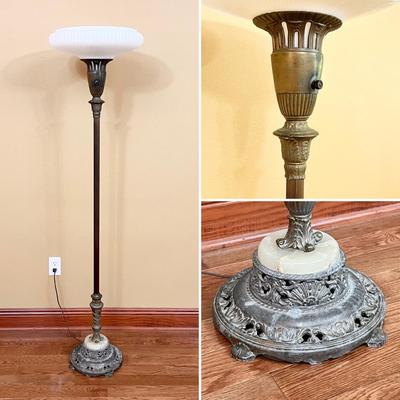 Vtg Brass, Marble & Glass Floor Lamp