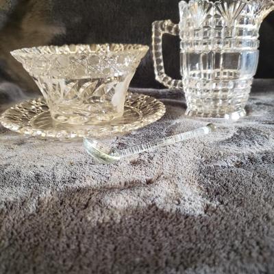 Cut Glass Pitcher & Compote Dish