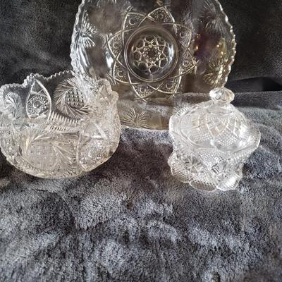 Cut Glass Sugar, Compote & Saucer
